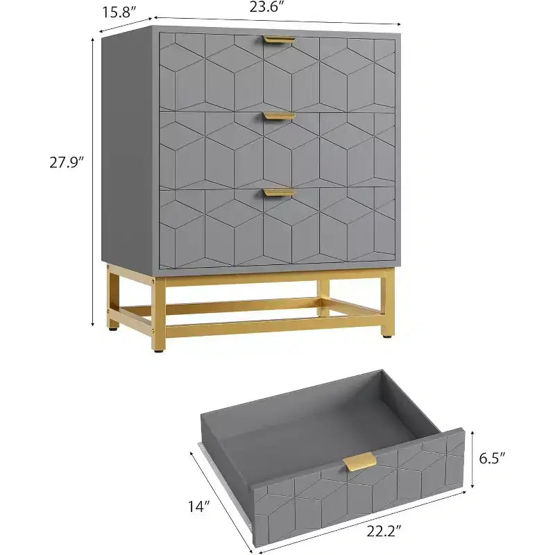 Cassettiera a 3 cassetti in MDF con gambe in metallo 60 x 71 cm