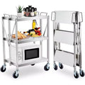Foldable Utility Cart with Wheels, 300LB Large Capacity, Stainless Steel Cart, 3-Tier Rolling Cart, for Restaurant, Garage, Office