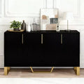 Hostack Sideboard Buffet Cabinet with 4 Doors, Metal Handles and Adjustable Shelves for Dining Room, Black