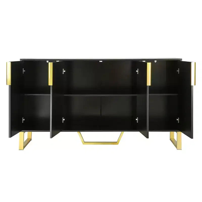 Mobile buffet credenza con 4 ante, maniglie in metallo e ripiani regolabili, nero