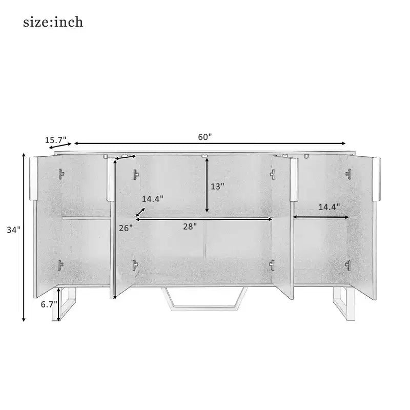 Mobile buffet credenza con 4 ante, maniglie in metallo e ripiani regolabili, nero