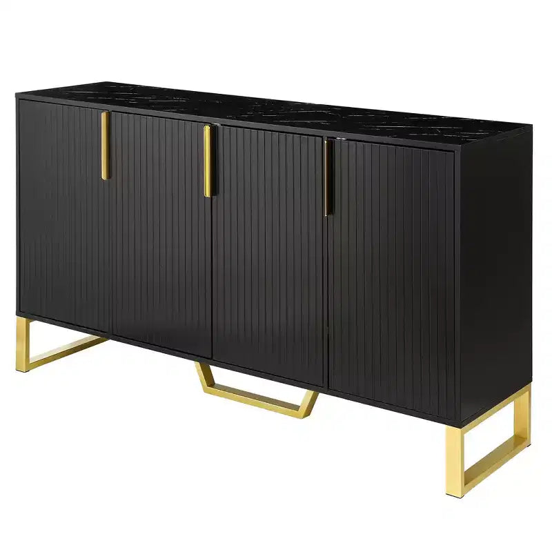 Mobile buffet credenza con 4 ante, maniglie in metallo e ripiani regolabili, nero