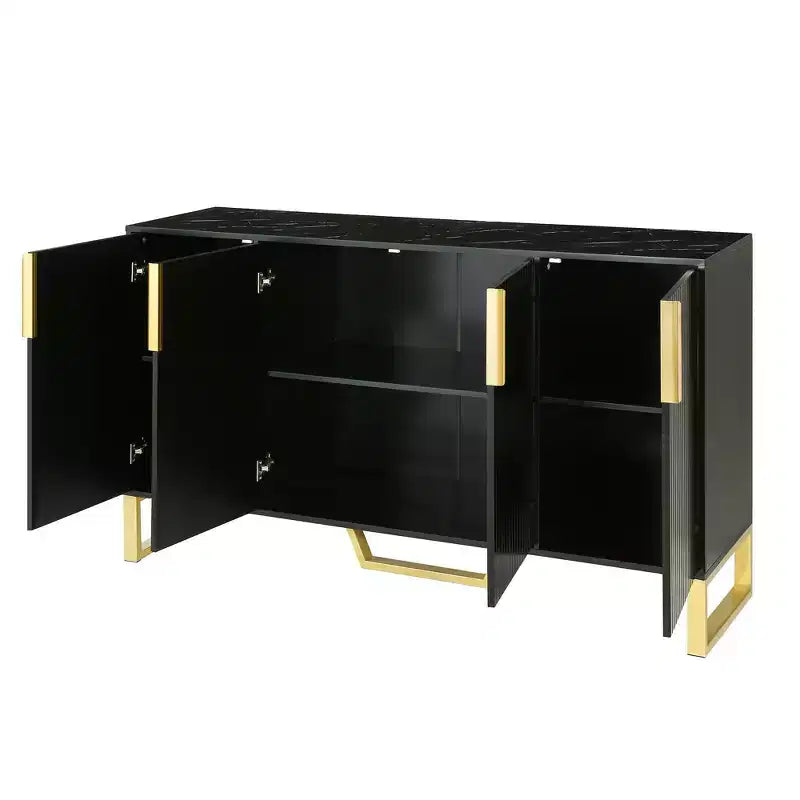 Mobile buffet credenza con 4 ante, maniglie in metallo e ripiani regolabili, nero