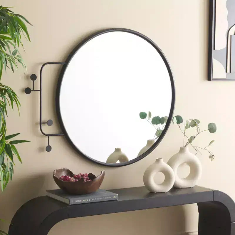 Specchio rotondo da parete, cornice in ferro nero, 79 x 98 cm