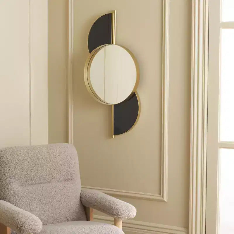 Specchio da Parete, Cornice in Ferro Dorato e Nero, 16.5" x 35"