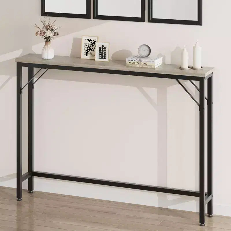 GustoWave Narrow Console Table, 39.4 Sofa Table, Behind Couch Table for Living Room, Industrial Hallway Table for Entryway, Grey