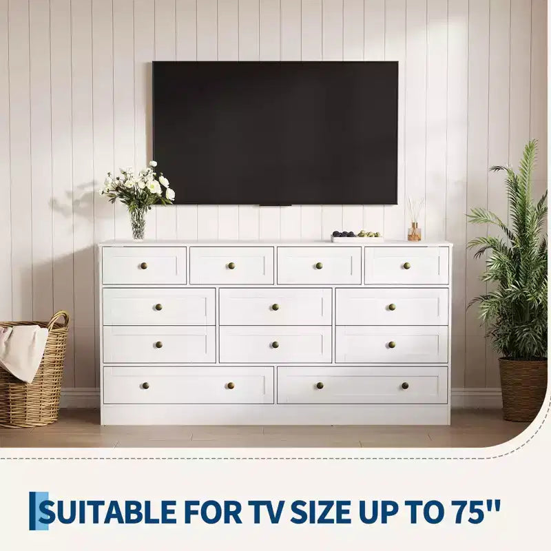 Cassettiera a 12 cassetti per camera da letto, cassettiera in legno da 61 pollici con maniglie in metallo, cassettiera porta TV per televisori fino a 65 pollici, organizer per vestiti
