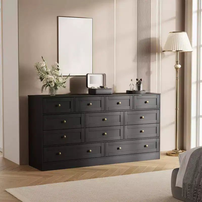 12 Drawer Dresser for Bedroom, 61W Wood Chest of Drawers with Metal Handles, TV Stand Dresser for TVs UP to 65, Clothes Storage Organizer