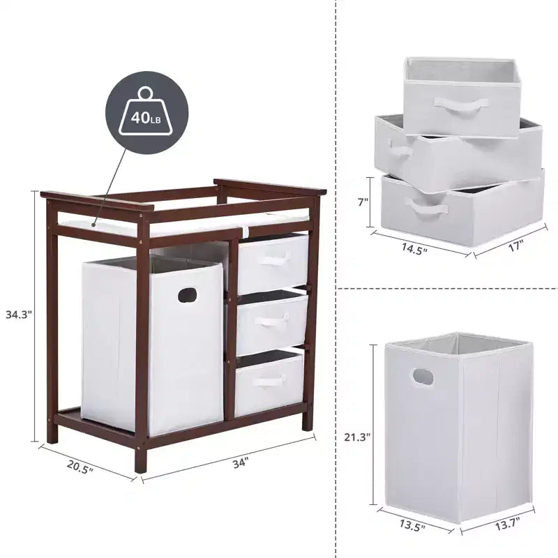 Fasciatoio per Bambini, Fasciatoio per Neonati con Cesto Portabiancheria, Organizzatore Portaoggetti a 3 Cassetti