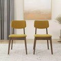 Set of 2 Dark-Yellow Velvet Dining Chairs  Solid Wood Legs, Padded Seat & Back, Armless Side Chairs for Kitchen, Dining or Living Room