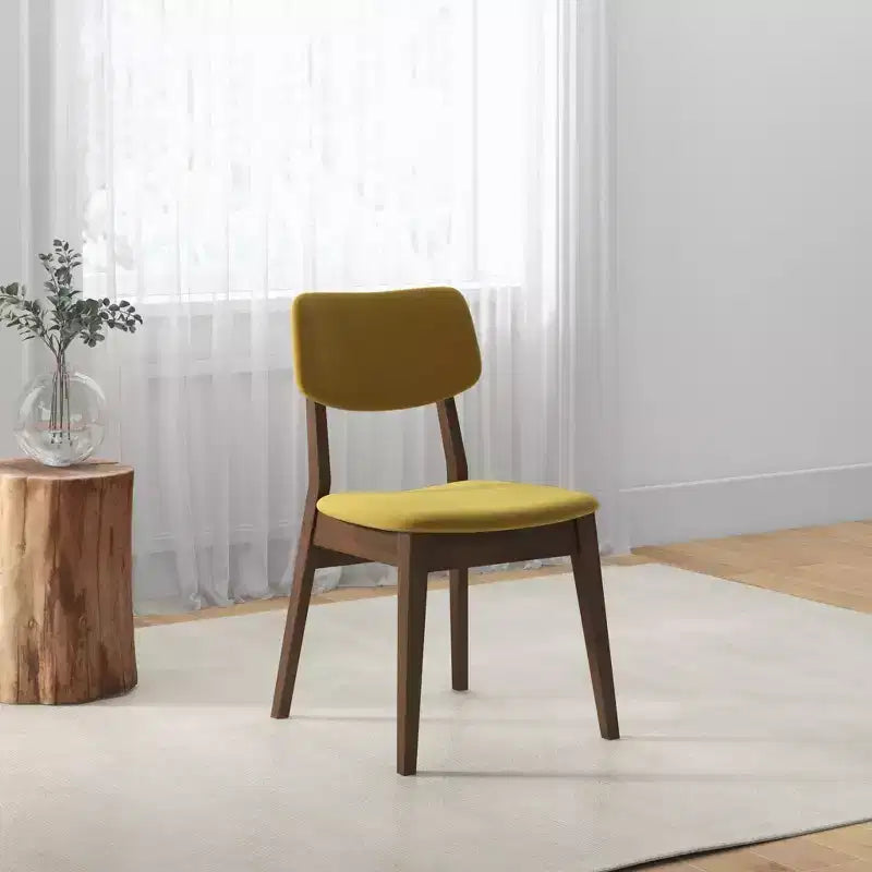 Set di 2 sedie da pranzo in velluto giallo scuro con gambe in legno massello, seduta e schienale imbottiti, sedie laterali senza braccioli per cucina, sala da pranzo o soggiorno