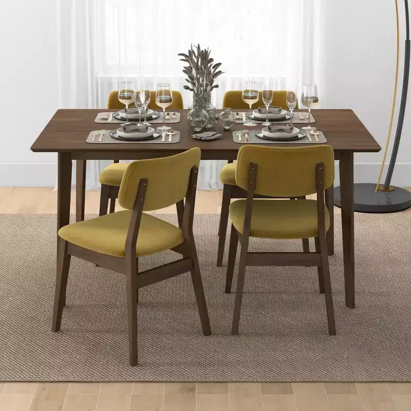 Set di 2 sedie da pranzo in velluto giallo scuro con gambe in legno massello, seduta e schienale imbottiti, sedie laterali senza braccioli per cucina, sala da pranzo o soggiorno