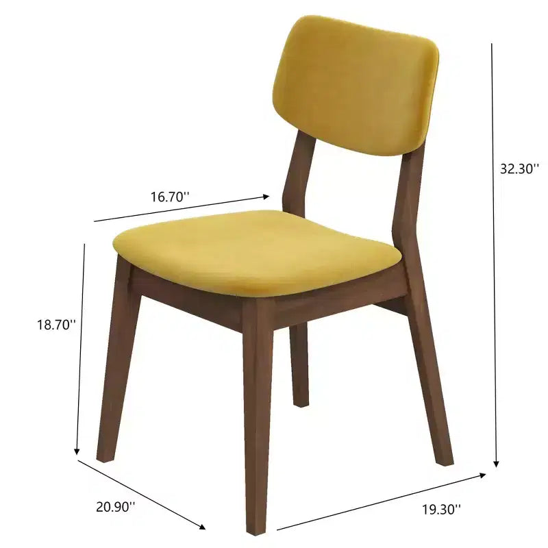 Set di 2 sedie da pranzo in velluto giallo scuro con gambe in legno massello, seduta e schienale imbottiti, sedie laterali senza braccioli per cucina, sala da pranzo o soggiorno
