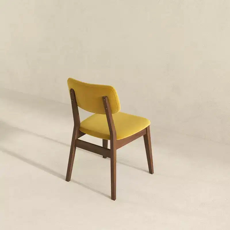 Set di 2 sedie da pranzo in velluto giallo scuro con gambe in legno massello, seduta e schienale imbottiti, sedie laterali senza braccioli per cucina, sala da pranzo o soggiorno