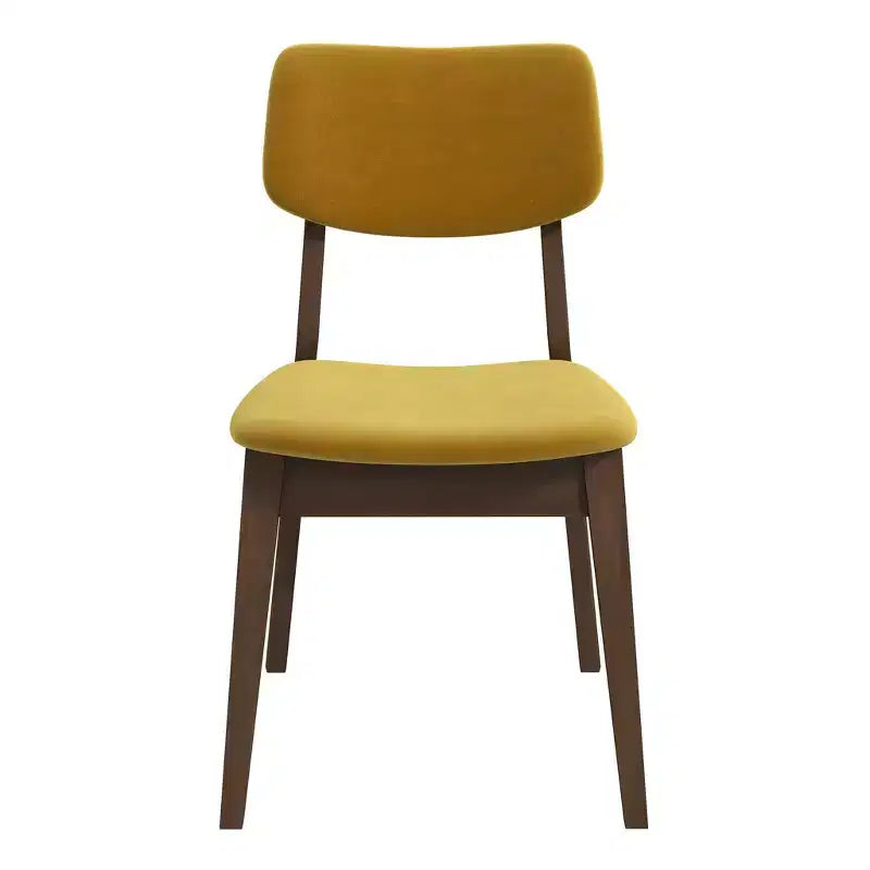 Set di 2 sedie da pranzo in velluto giallo scuro con gambe in legno massello, seduta e schienale imbottiti, sedie laterali senza braccioli per cucina, sala da pranzo o soggiorno