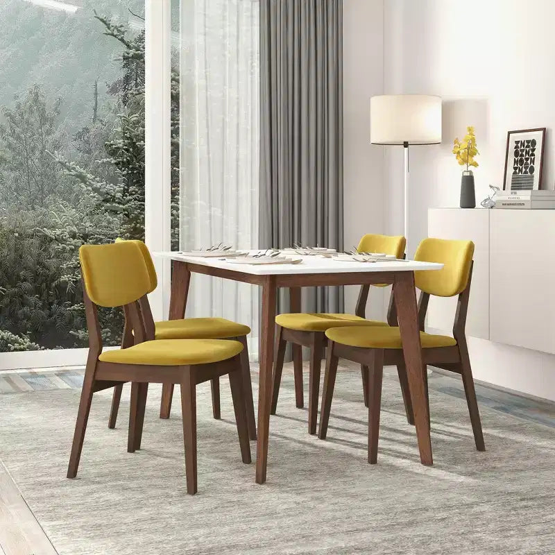 Set di 2 sedie da pranzo in velluto giallo scuro con gambe in legno massello, seduta e schienale imbottiti, sedie laterali senza braccioli per cucina, sala da pranzo o soggiorno