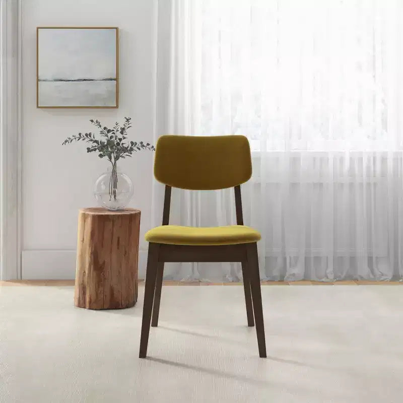 Set di 2 sedie da pranzo in velluto giallo scuro con gambe in legno massello, seduta e schienale imbottiti, sedie laterali senza braccioli per cucina, sala da pranzo o soggiorno