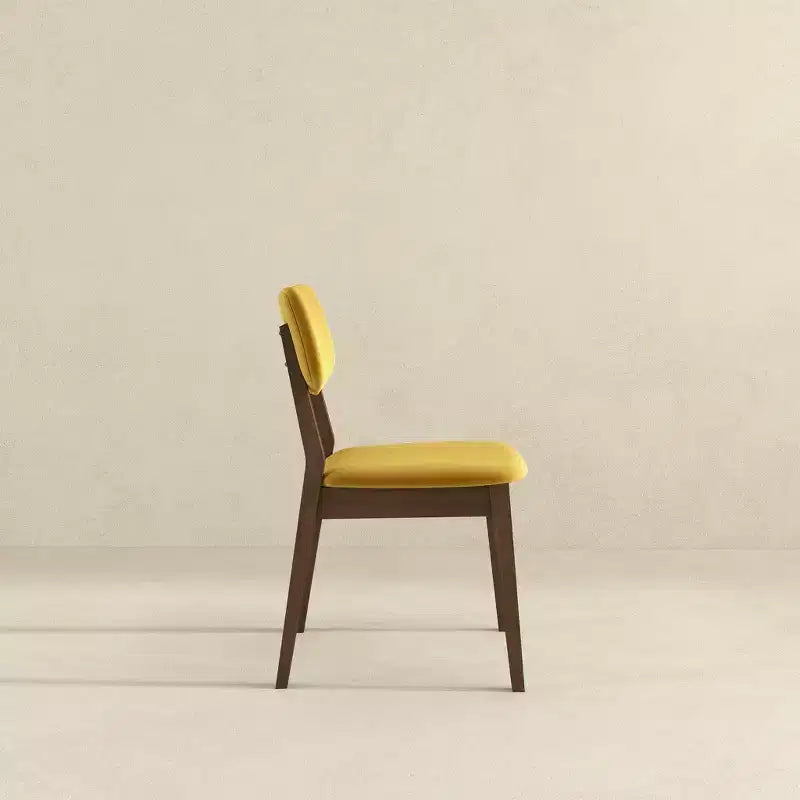 Set di 2 sedie da pranzo in velluto giallo scuro con gambe in legno massello, seduta e schienale imbottiti, sedie laterali senza braccioli per cucina, sala da pranzo o soggiorno