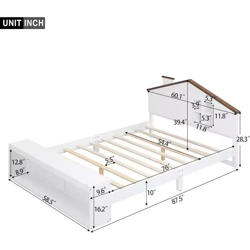 Telaio letto matrimoniale con cassetti contenitore e luce LED, piattaforma in legno, bianco moderno