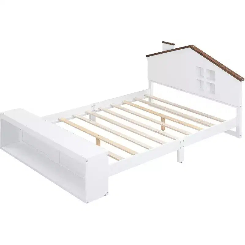 Telaio letto matrimoniale con cassetti contenitore e luce LED, piattaforma in legno, bianco moderno