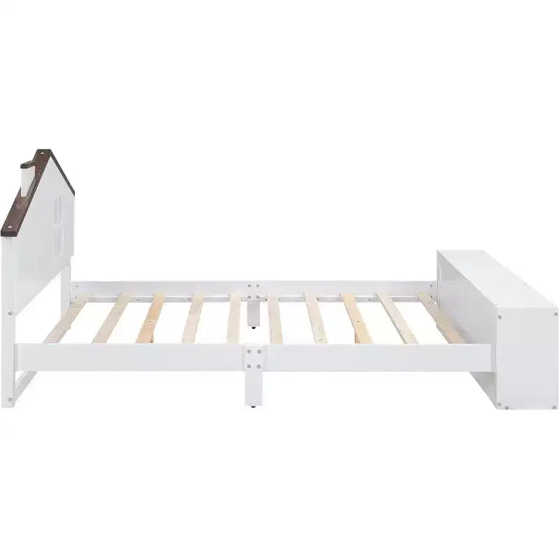 Telaio letto matrimoniale con cassetti contenitore e luce LED, piattaforma in legno, bianco moderno