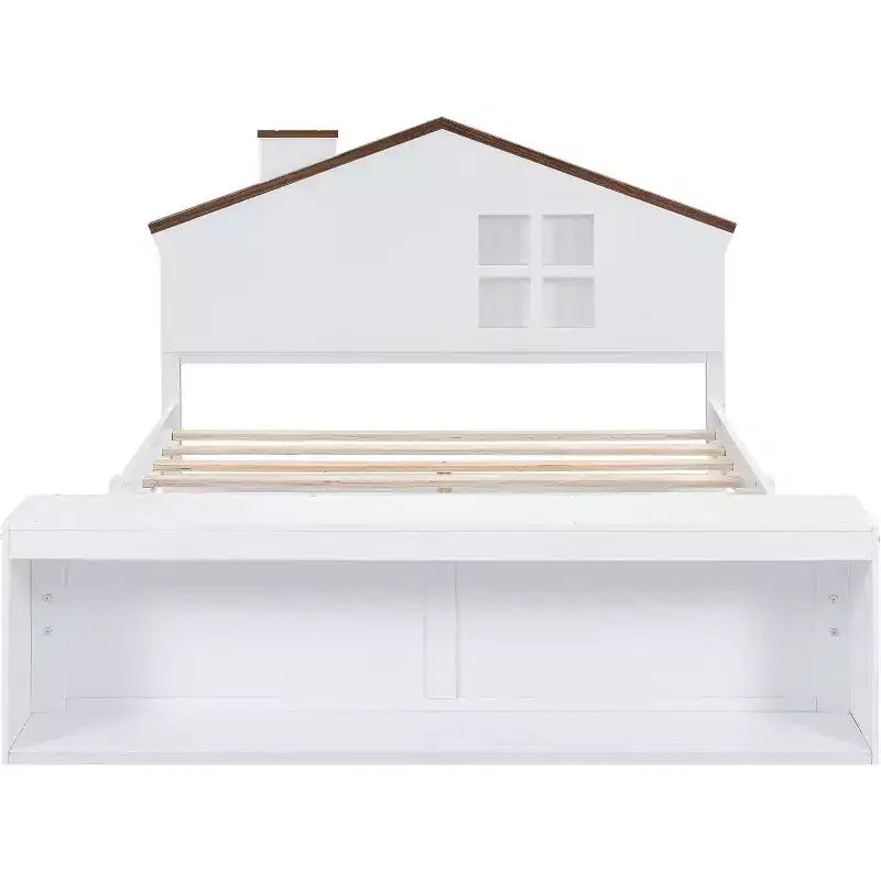 Telaio letto matrimoniale con cassetti contenitore e luce LED, piattaforma in legno, bianco moderno