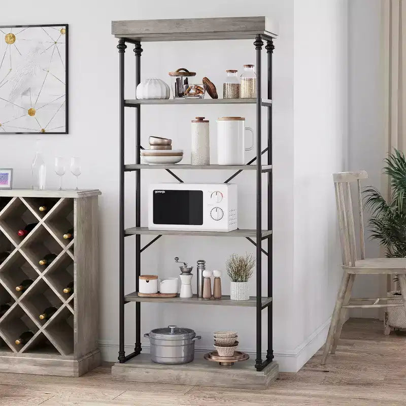Libreria a 5 Ripiani, Scaffale con Struttura in Metallo, Libreria Autoportante, Scaffale Aperto per Camera da Letto, Soggiorno, Ufficio