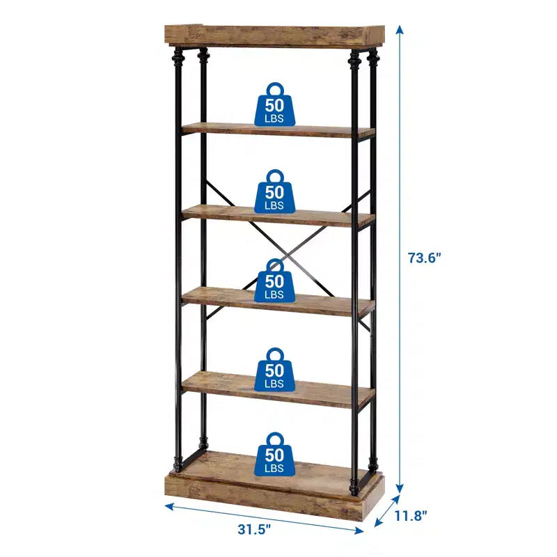 Libreria a 5 Ripiani, Scaffale con Struttura in Metallo, Libreria Autoportante, Scaffale Aperto per Camera da Letto, Soggiorno, Ufficio