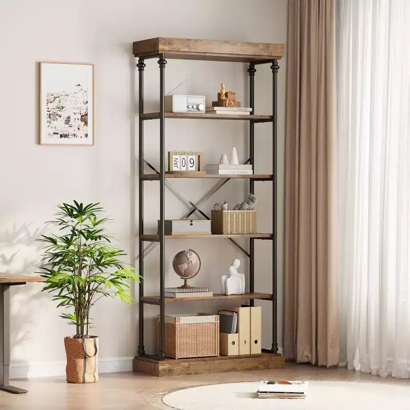 5Tier Bookshelf Bookcase, Metal Frame Storage Rack, Freestanding Standing Bookcase, Open Book Shelf for Bedroom Living Room Home Office