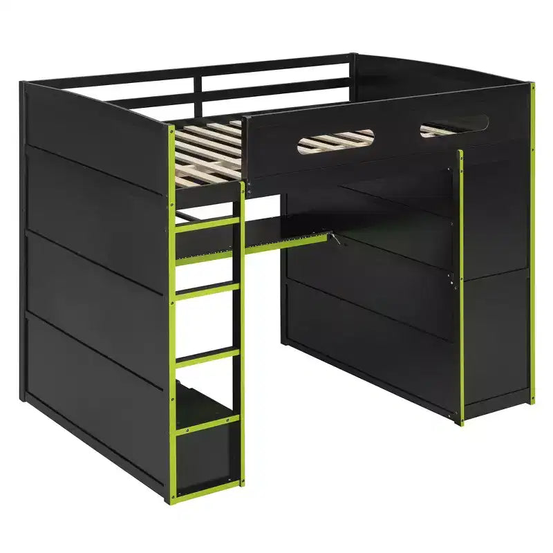 Letto a soppalco da gioco in legno a grandezza naturale con scrivania e armadio, porta USB e luce LED per cameretta di bambini, ragazzi e adulti