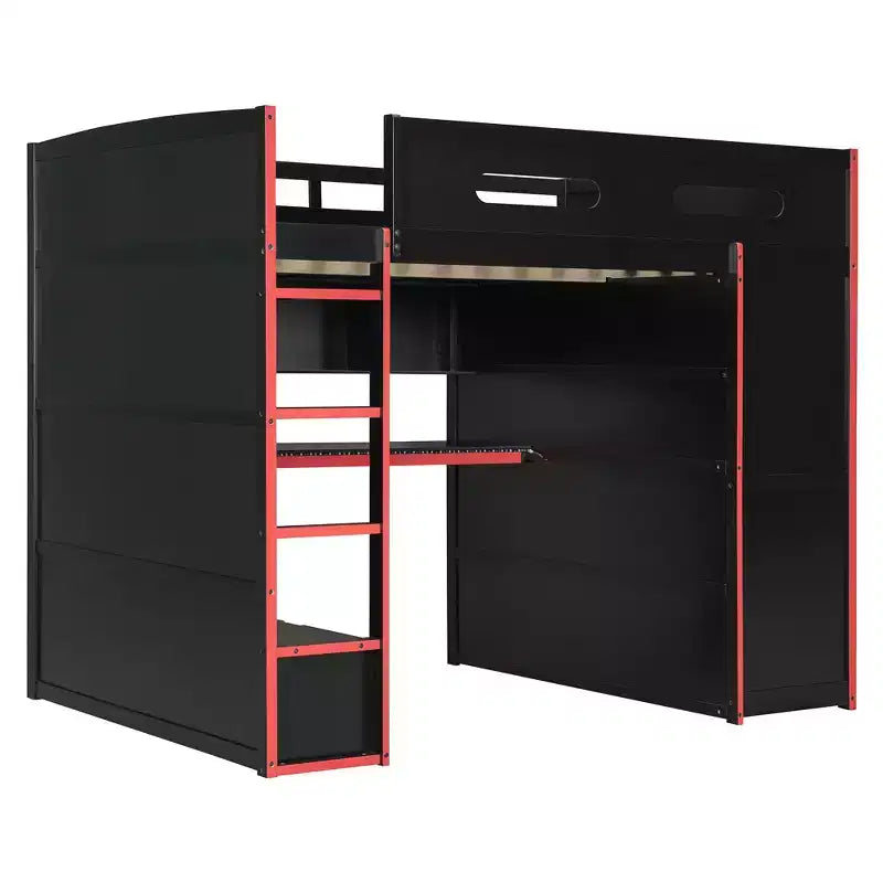 Letto a soppalco da gioco in legno a grandezza naturale con scrivania e armadio, porta USB e luce LED per cameretta di bambini, ragazzi e adulti