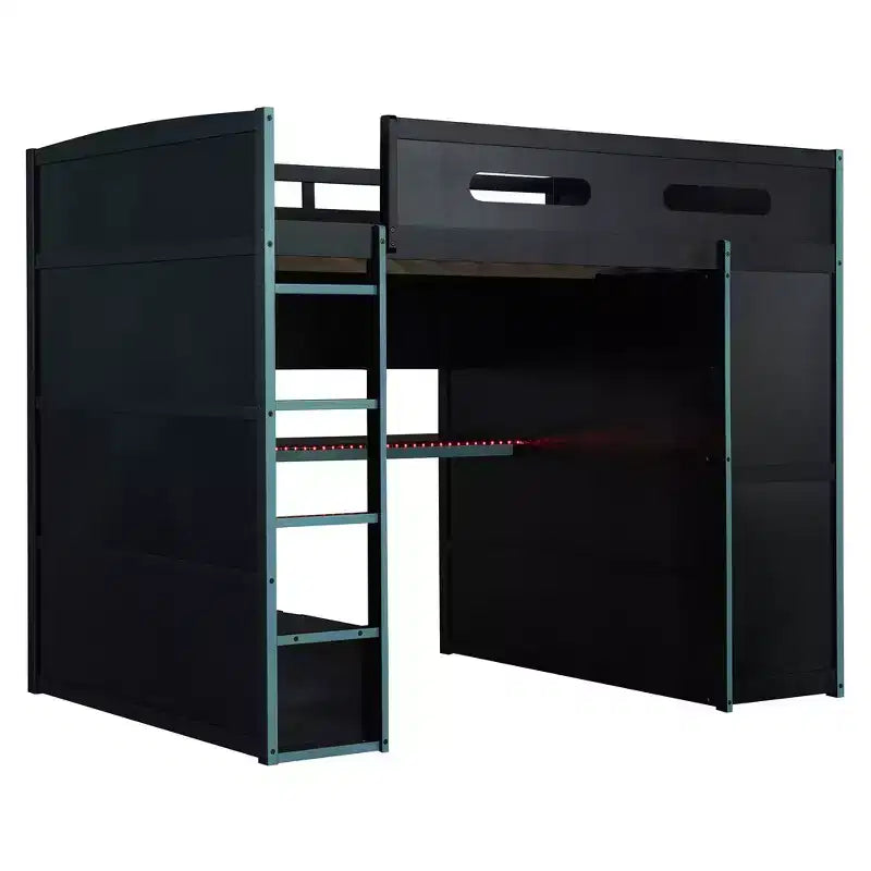 Letto a soppalco da gioco in legno a grandezza naturale con scrivania e armadio, porta USB e luce LED per cameretta di bambini, ragazzi e adulti