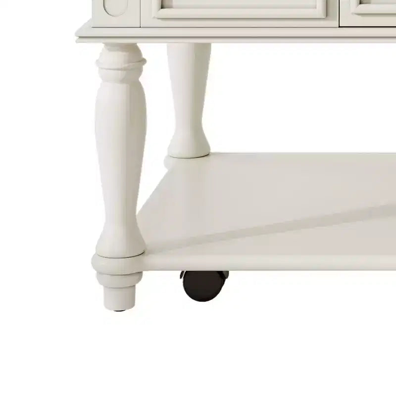 Tavolino da Salotto Rustico con Cassetto, Ruote Bloccabili e Gambe in Legno Massello, Grigio+Bianco