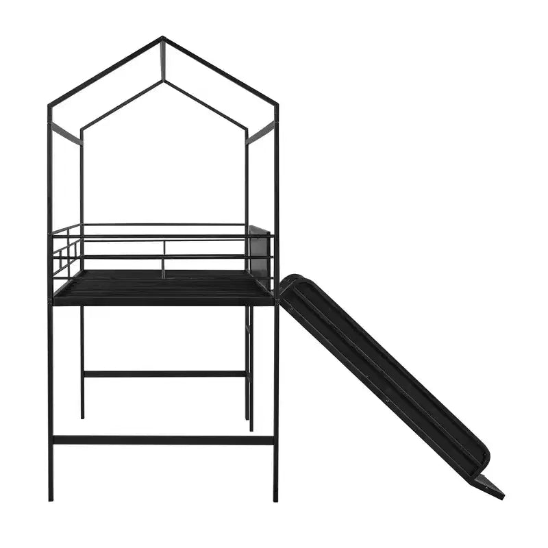 Letto a castello Twin Metal House con scivolo e lavagna per bambini e ragazzi