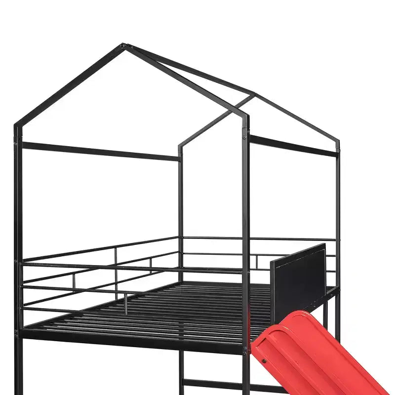 Letto a castello Twin Metal House con scivolo e lavagna per bambini e ragazzi