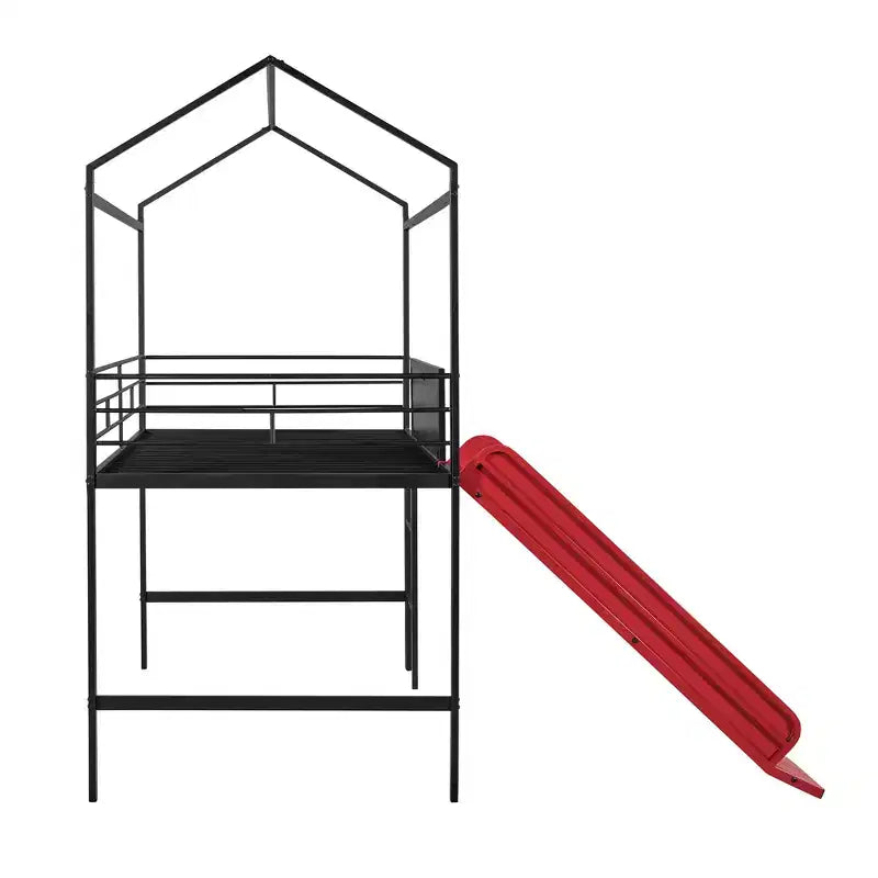 Letto a castello Twin Metal House con scivolo e lavagna per bambini e ragazzi