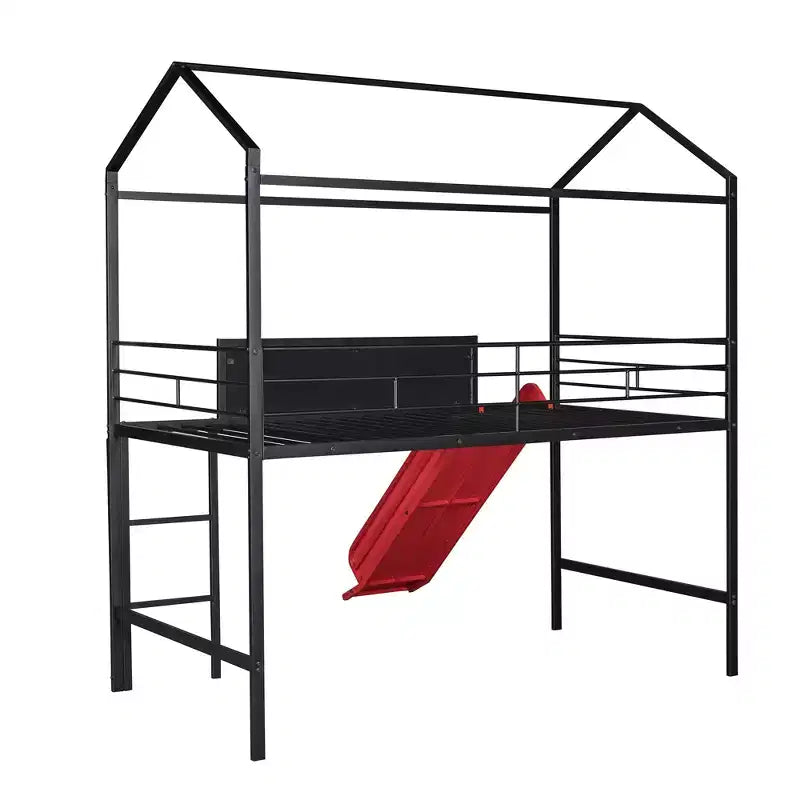 Letto a castello Twin Metal House con scivolo e lavagna per bambini e ragazzi