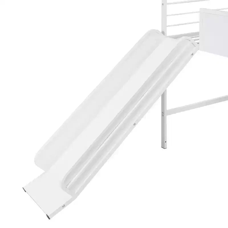 Letto a castello Twin Metal House con scivolo e lavagna per bambini e ragazzi