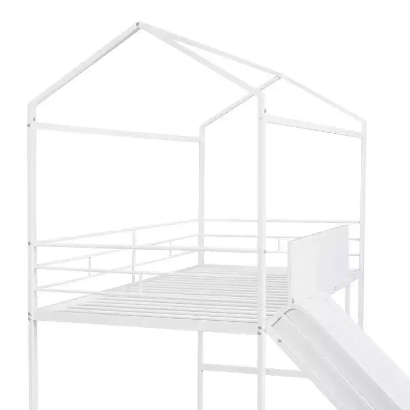Letto a castello Twin Metal House con scivolo e lavagna per bambini e ragazzi