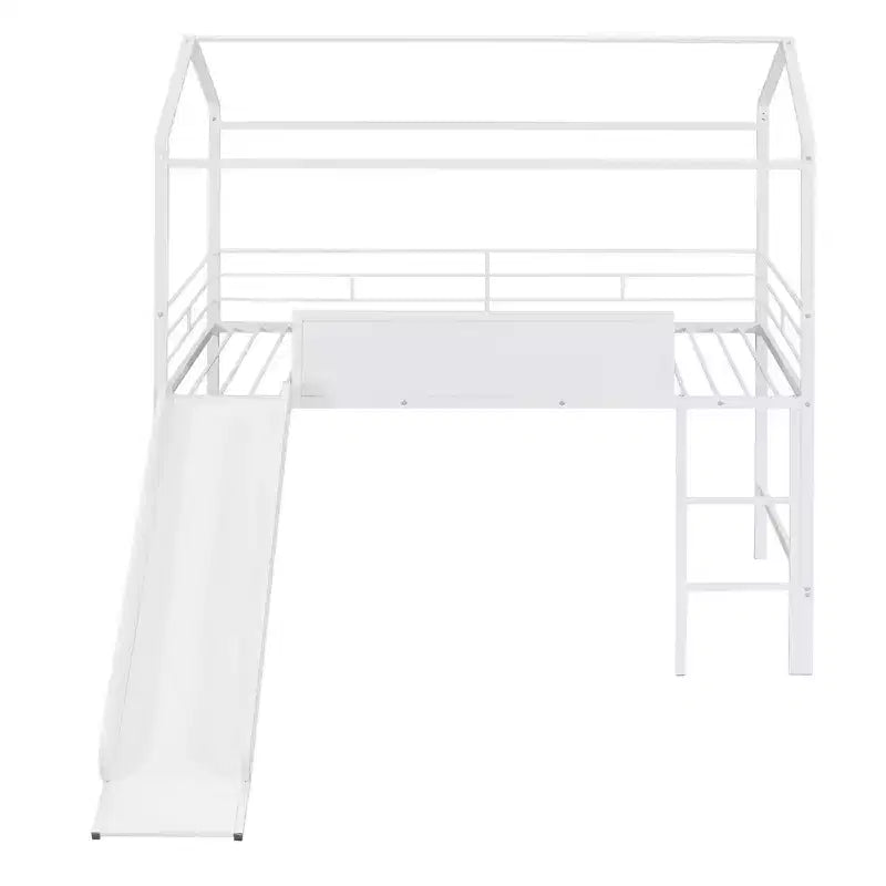 Letto a castello Twin Metal House con scivolo e lavagna per bambini e ragazzi