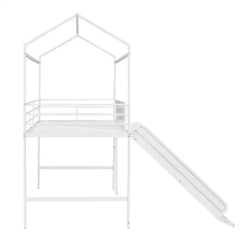 Letto a castello Twin Metal House con scivolo e lavagna per bambini e ragazzi