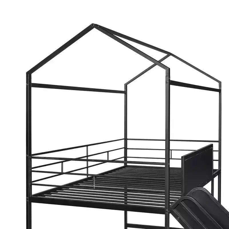 Letto a castello Twin Metal House con scivolo e lavagna per bambini e ragazzi