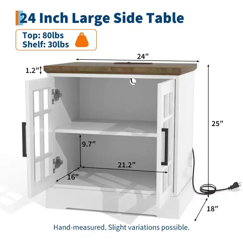 Comodino moderno da 24", comodino in legno con anta in vetro, tavolino da divano accentuato con ripiano regolabile, comodino stretto per piccoli spazi