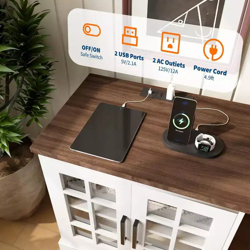 Comodino moderno da 24", comodino in legno con anta in vetro, tavolino da divano accentuato con ripiano regolabile, comodino stretto per piccoli spazi