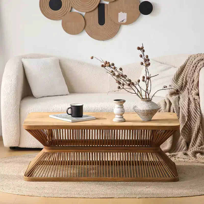 Tavolino rettangolare in bambù stile Mid-Century Modern