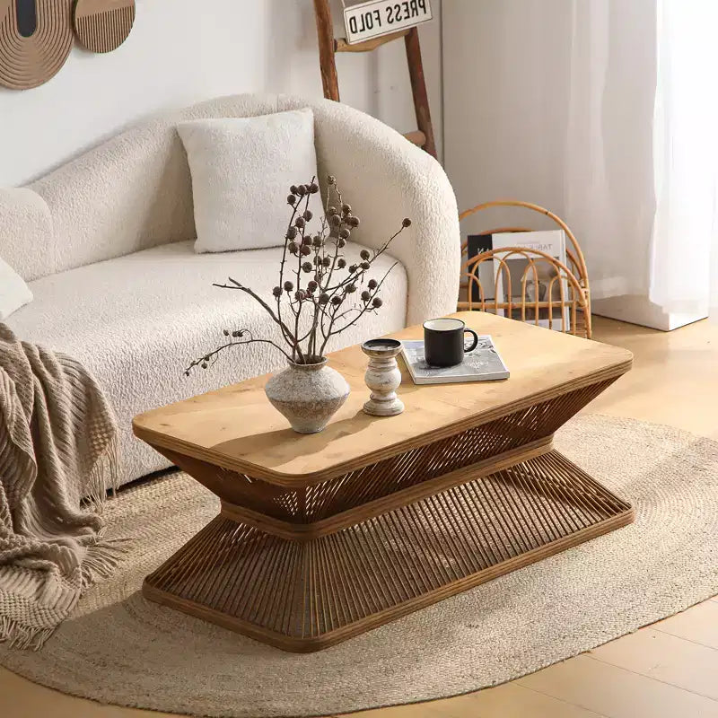 Tavolino rettangolare in bambù stile Mid-Century Modern