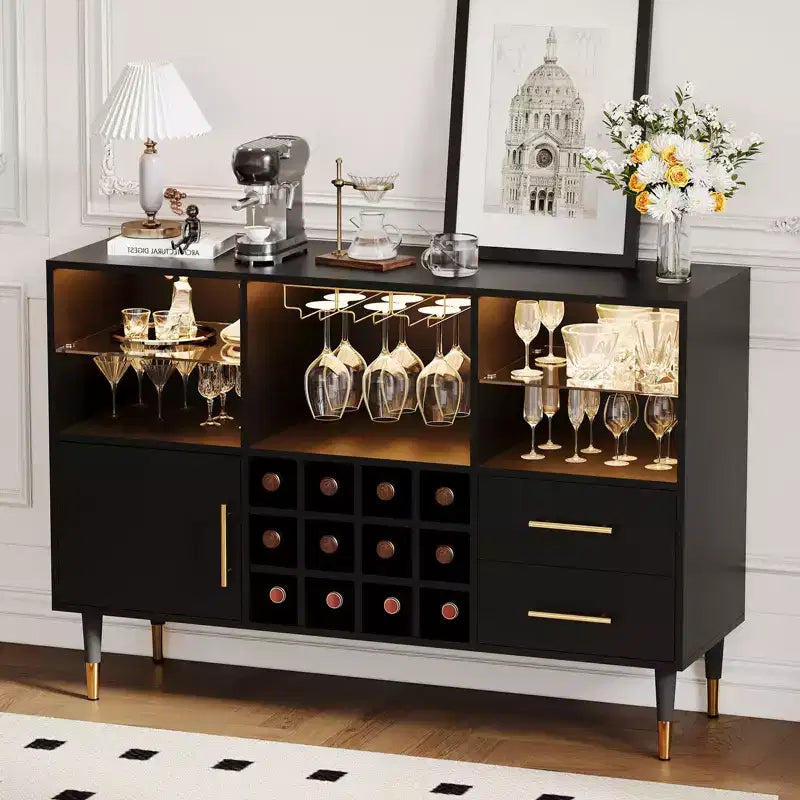 TROPOW 47in Wine Bar Cabinet, Modern Kitchen Sideboard Buffet Cabinet Wood Liquor Coffee Bar and Wine Racks for Living Room