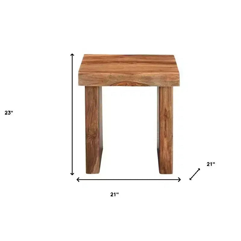 Tavolino quadrato da divano da 56 cm in legno massello nero e marrone con bordo vivo