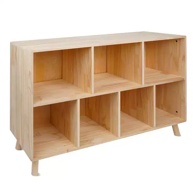 Solid Pine Wood 7-Compartment Storage Cabinet, 45.5L x 29.1H Fixed Shelves Organizer for Books/Toys/Home Dcor, Modern Wooden Shelf