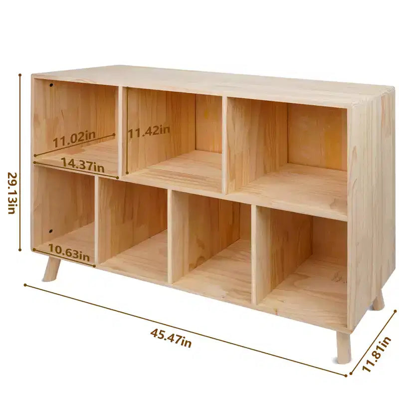 Libreria/Mobile Contenitore in Legno Massello di Pino con 7 Scomparti, 45,5L x 29,1H, Scaffale Fisso per Libri/Giocattoli/Decorazioni, Scaffale Moderno in Legno